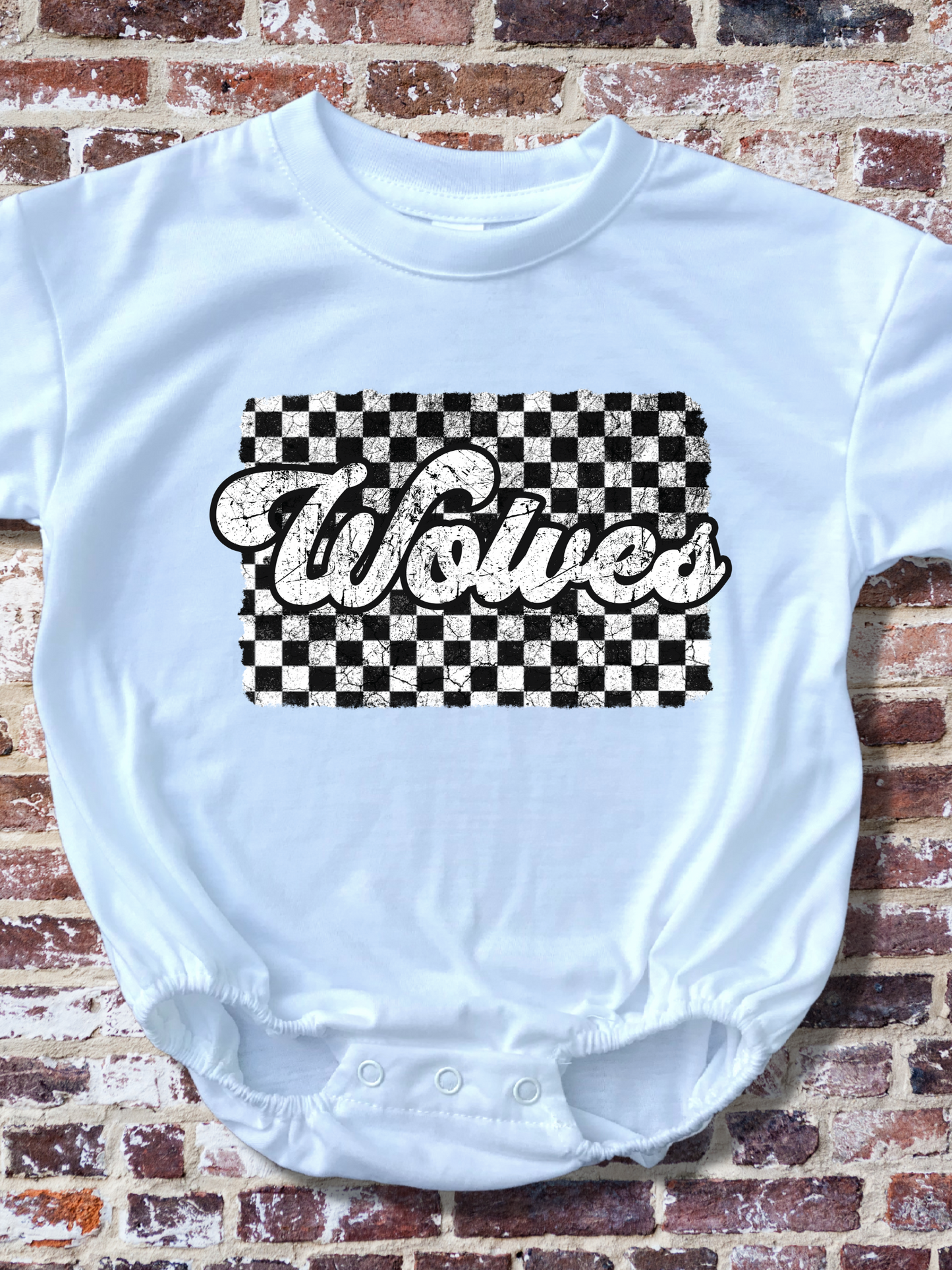 Retro Wolves Checkered Baby Bubble Romper