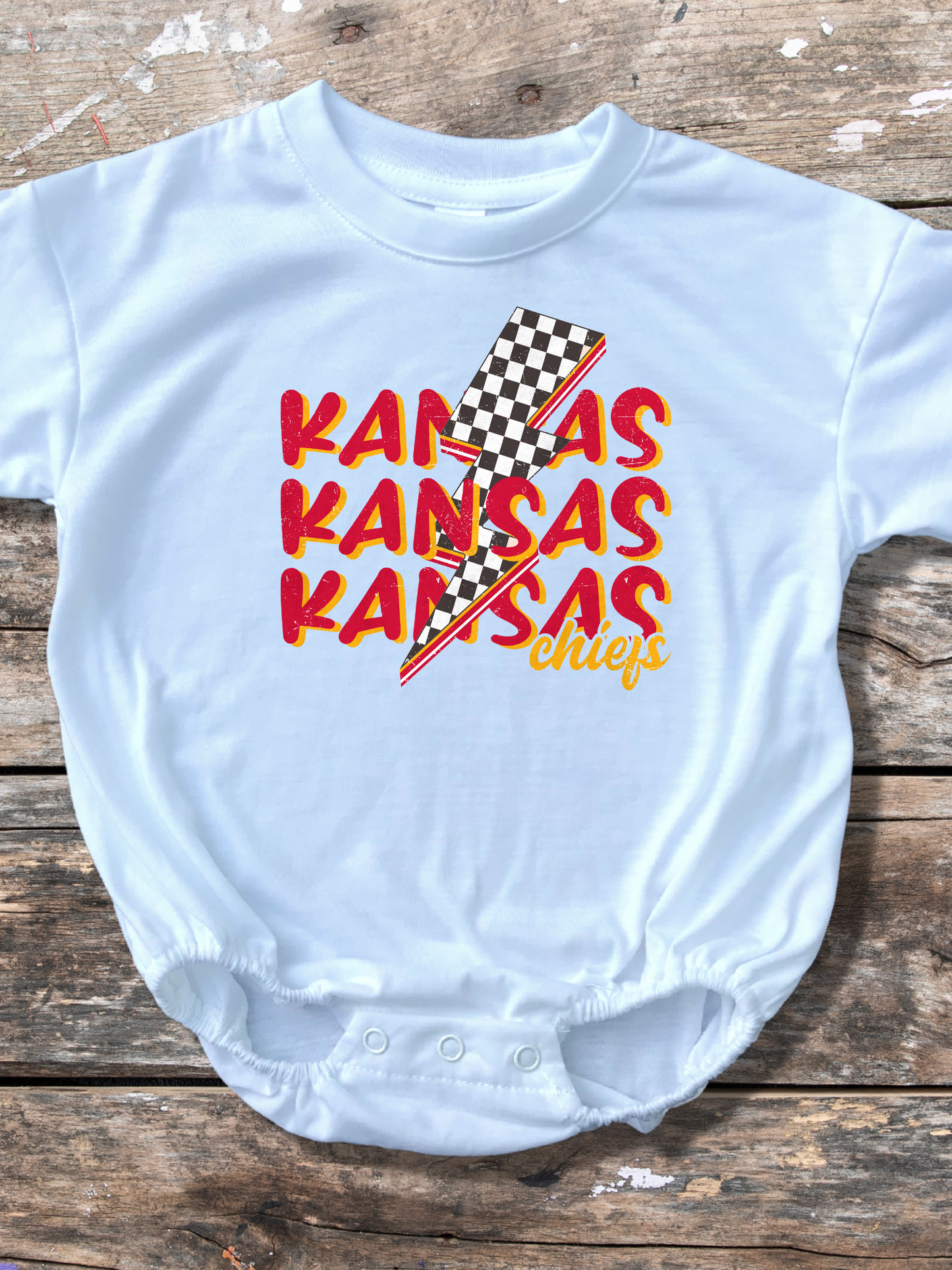 Kansas City Chiefs Lightning Bolt Baby Bubble Romper