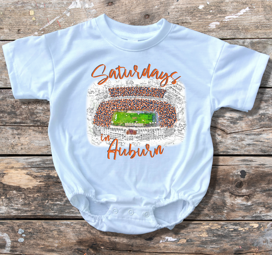 Saturdays In Auburn Baby Bubble Tee Shirt Romper