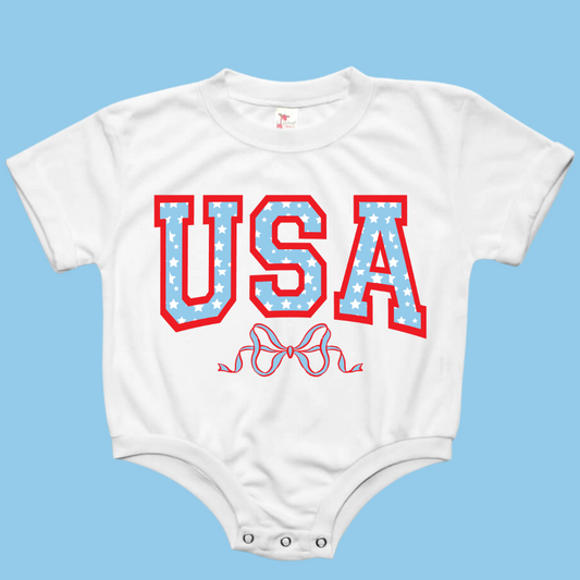 USA Coquette Bow Baby Bubble Romper
