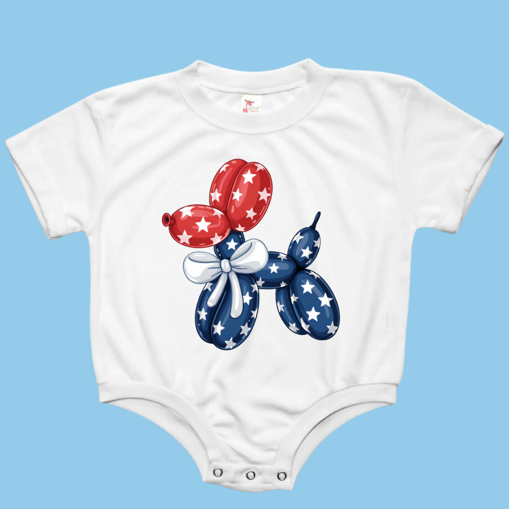 Patriotic Ballon Dog USA Baby Bubble Romper