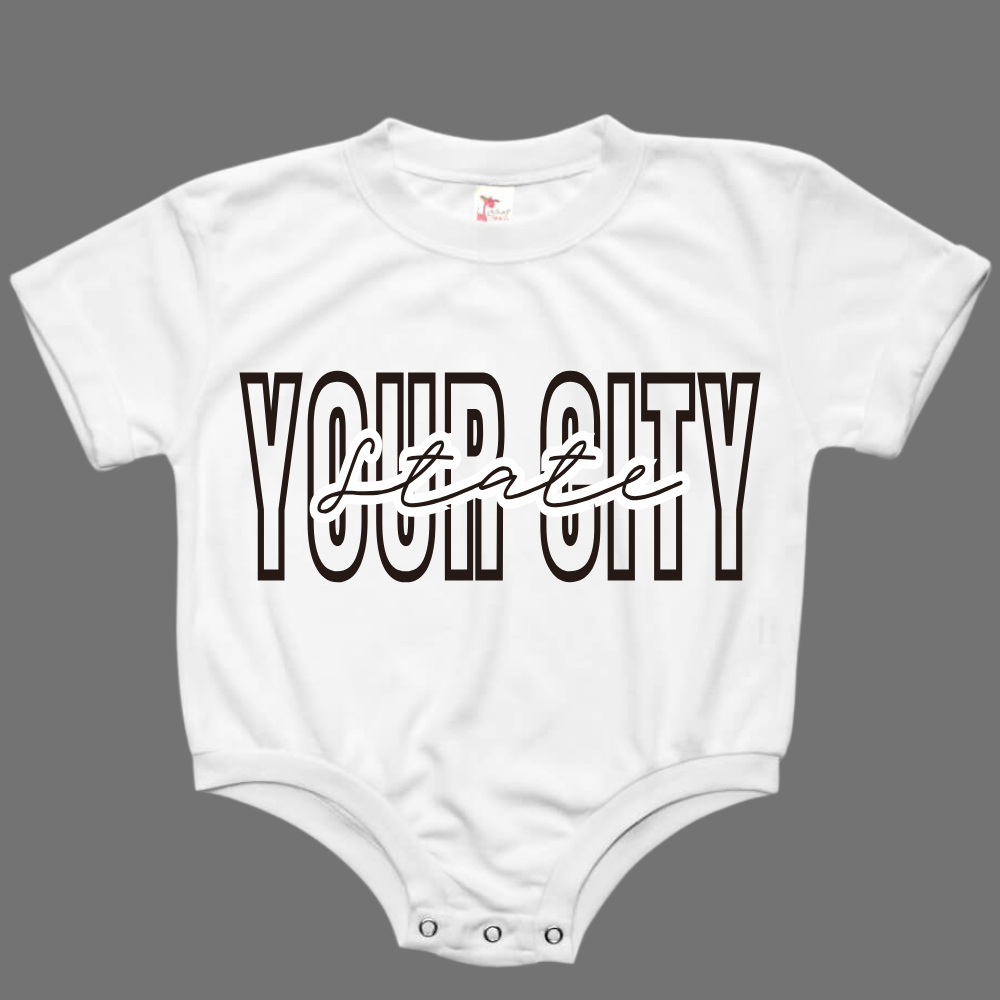 CUSTOM City and State Baby Bubble Romper