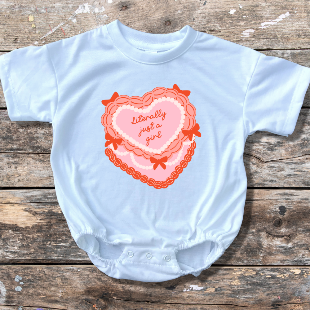 Literally Just A Girl Cake Valentine Baby Bubble Romper
