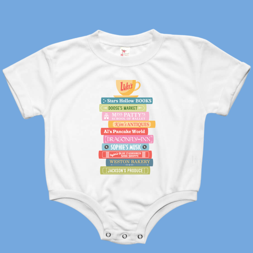Stars Hollow Book Stack Gilmore Girls Baby Bubble Romper