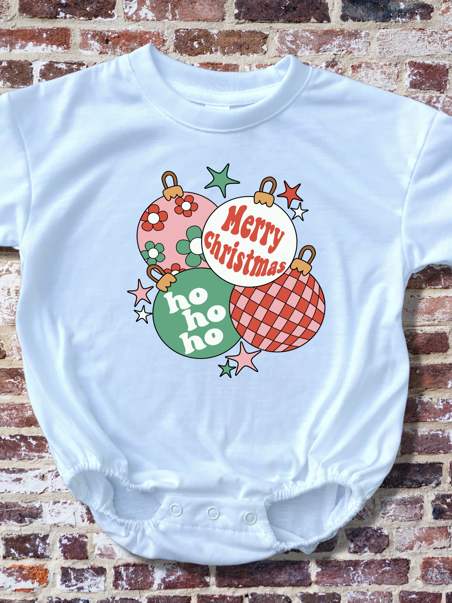 Retro Christmas Ornaments Baby Bubble Romper