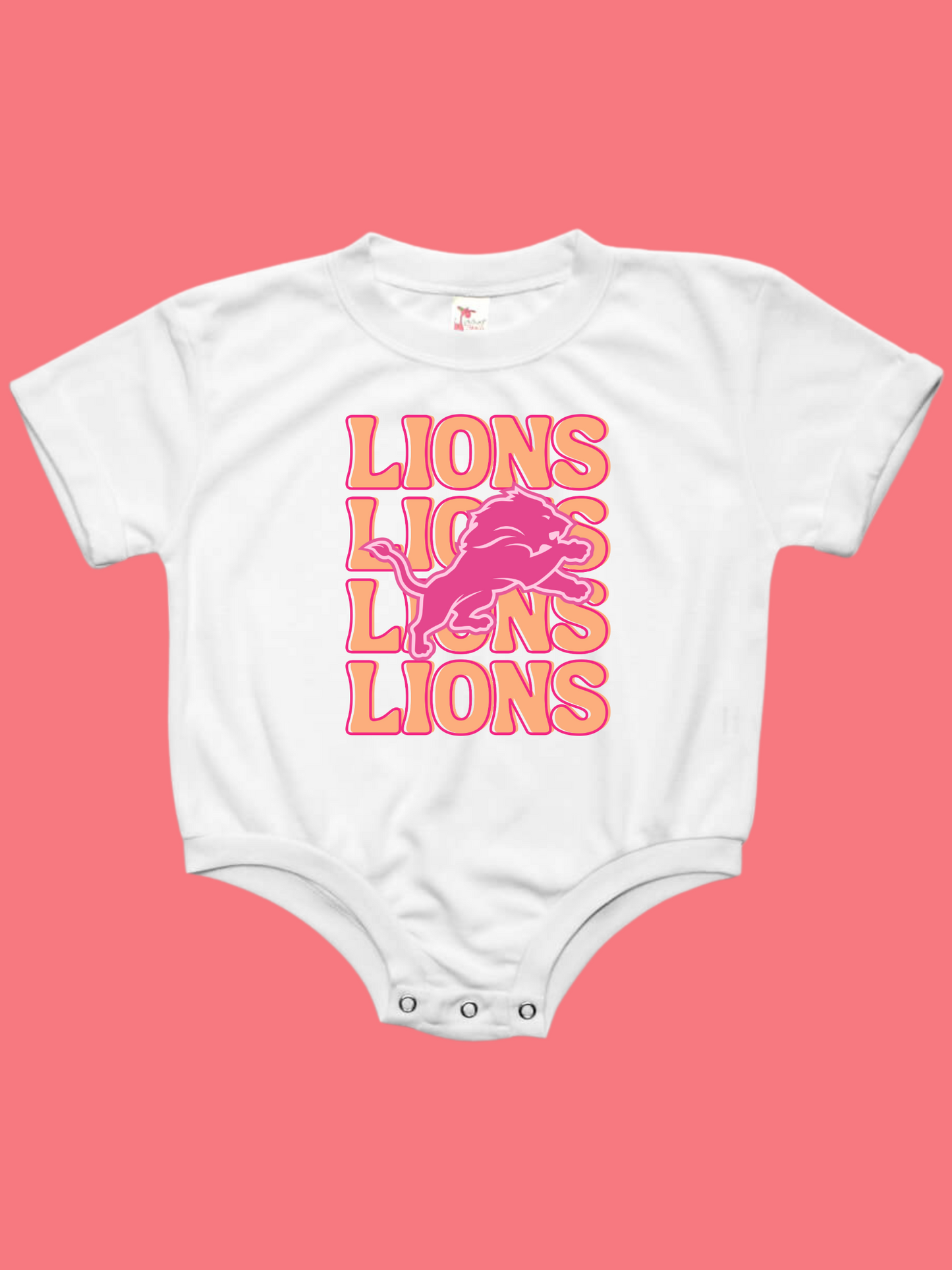 Pink and Orange Detroit Lions Baby Bubble Romper