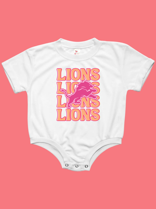 Pink and Orange Detroit Lions Baby Bubble Romper