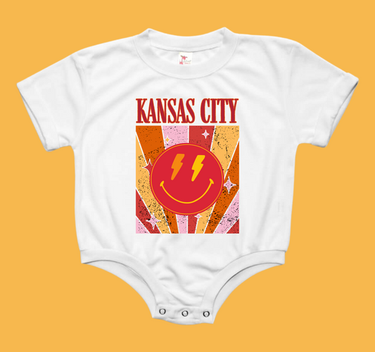 Kansas City Smily Chiefs Baby Bubble Tee Shirt Romper