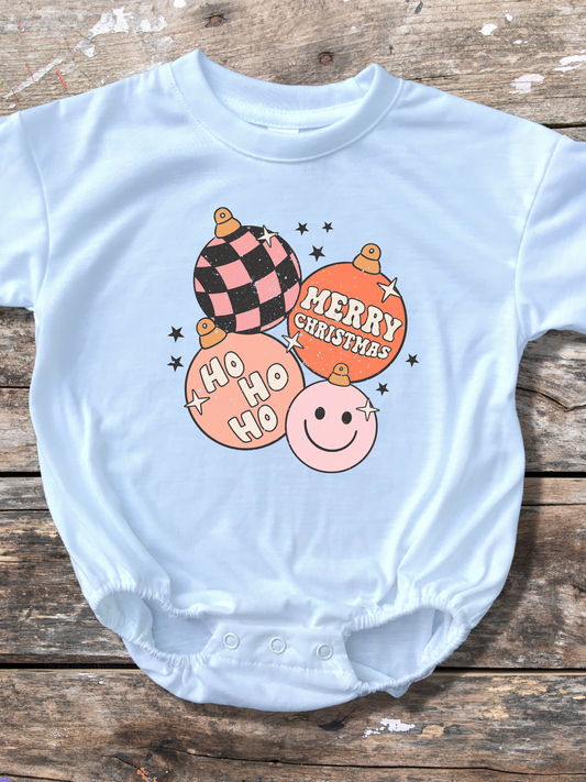 Pastel Christmas Ornaments Baby Bubble Romper
