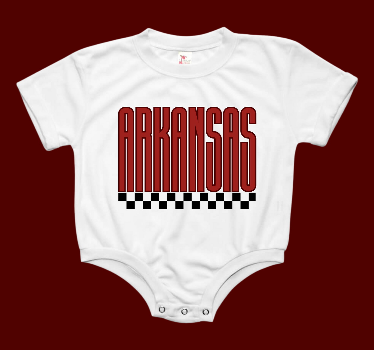 Arkansas Large Print Checkered Baby Bubble Tee Shirt Romper
