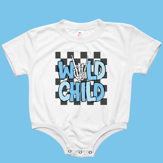 Wild Child Checkered Baby Bubble Romper