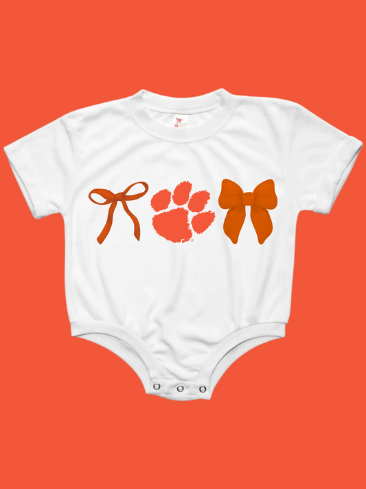 Clemson Tigers Bows ORANGE Baby Bubble Tee Shirt Romper (ORANGE)