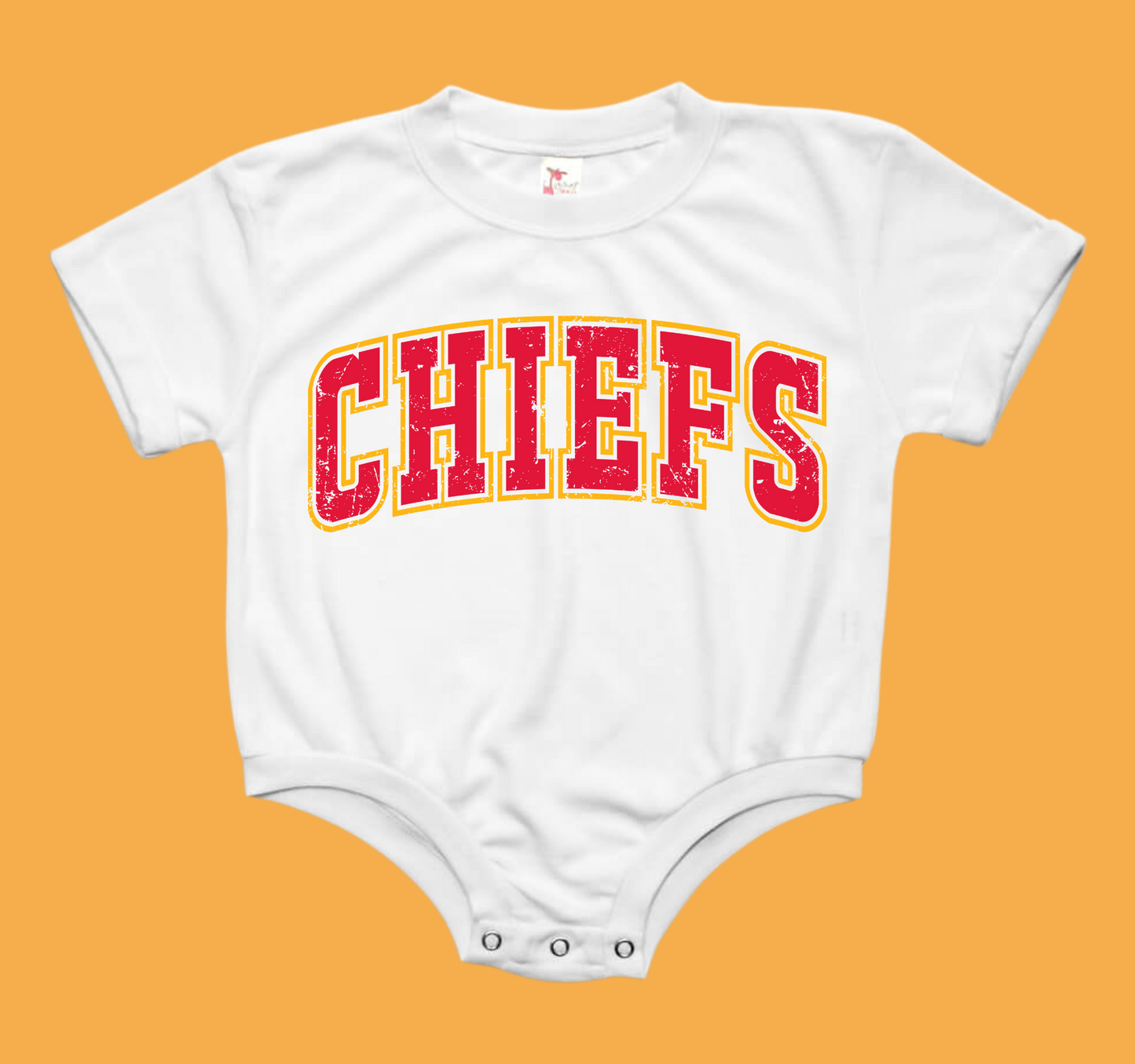 Chiefs Varsity Distressed Baby Bubble Tee Shirt Romper