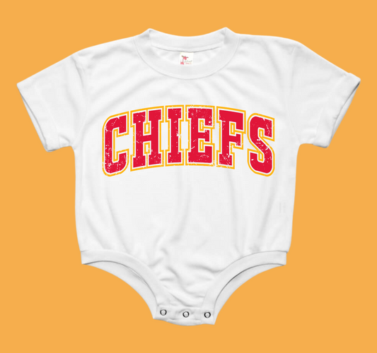 Chiefs Varsity Distressed Baby Bubble Tee Shirt Romper
