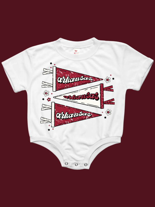 Arkansas Pennant Distressed Baby Bubble Romper