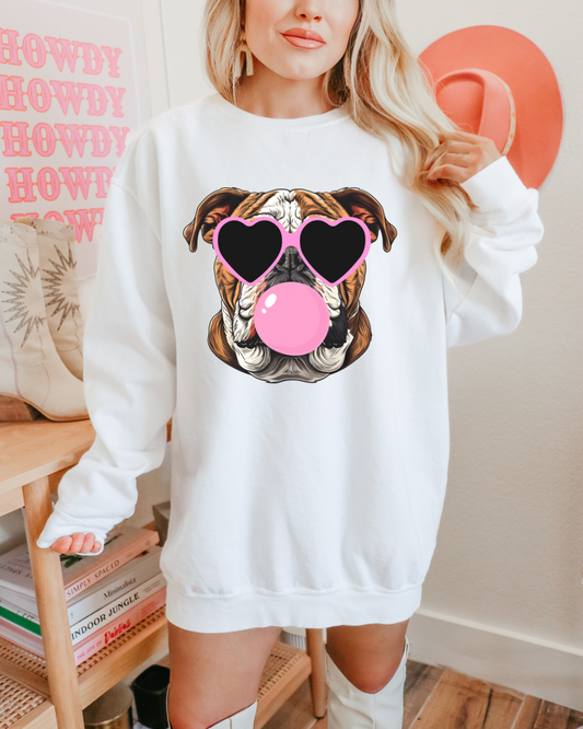 Bulldog Pink Bubble Georgia Adult Graphic Crewneck Pullover