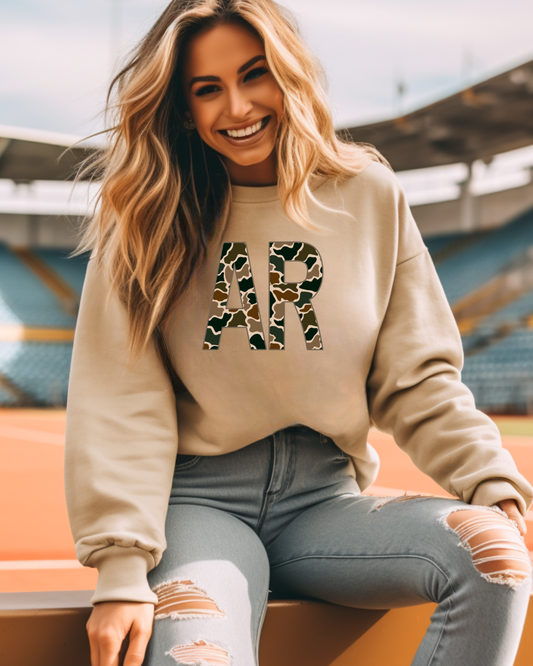 Camo AR Arkansas Adult Graphic Crewneck Pullover