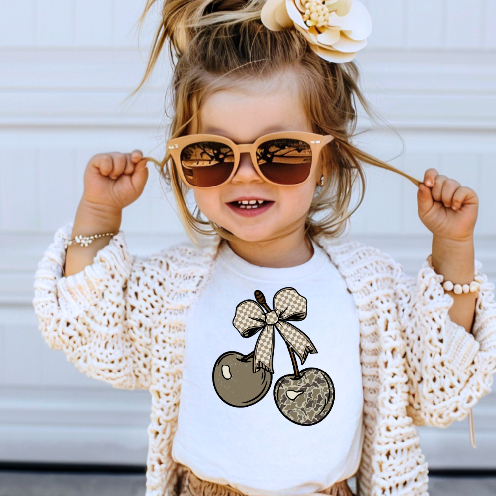 Camo Cherry Checkered Bow Toddler Graphic Tee