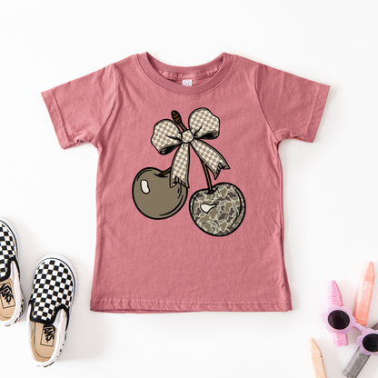 Camo Cherry Checkered Bow Youth Graphic Tee