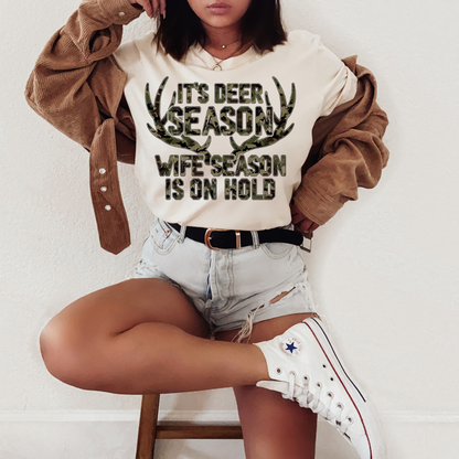 Camo Deer Season Wife Season Adult Graphic Tee
