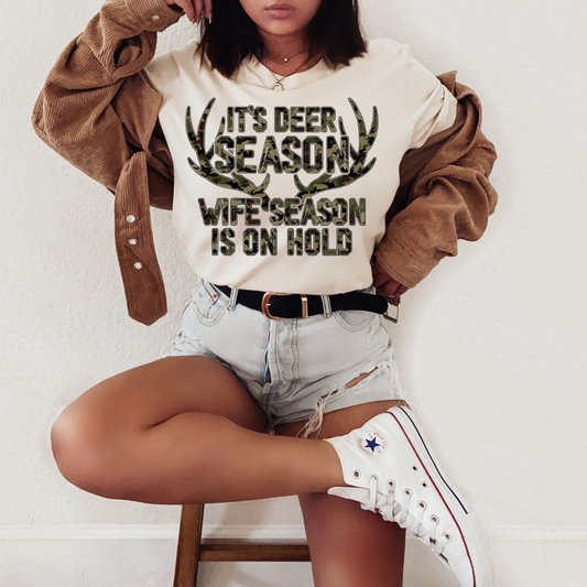 Camo Deer Season Wife Season Adult Graphic Tee