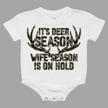 Camo Deer Season Wife Season Baby Bubble Romper