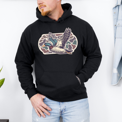 Camo Flying Mallard Duck Adult Graphic Hoodie