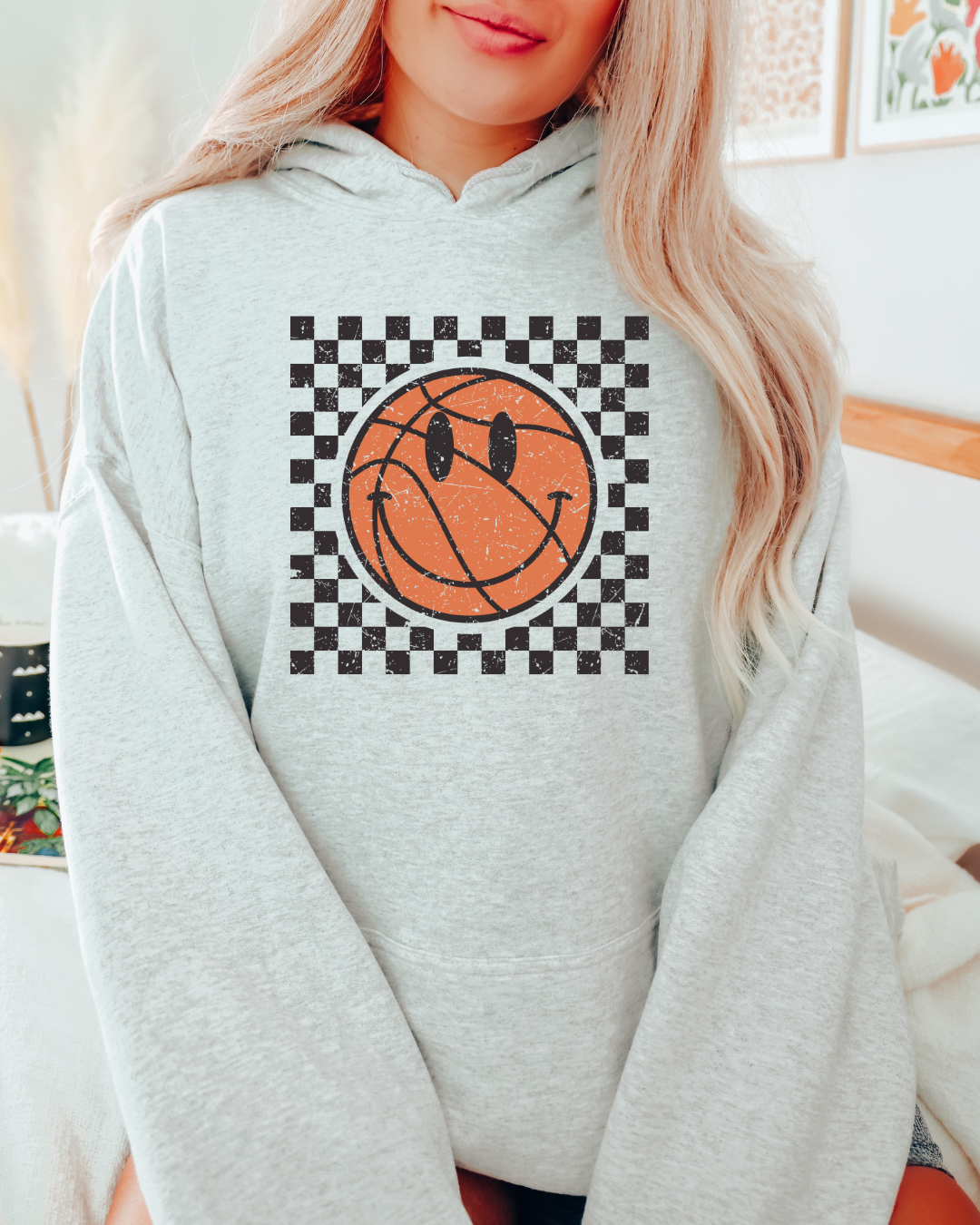 Checkered Distressed Basketball Adult Graphic Hoodie
