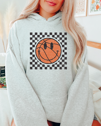 Checkered Distressed Basketball Adult Graphic Hoodie