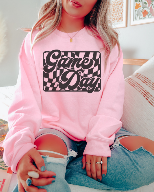 Checkered Game Day Adult Graphic Crewneck Pullover
