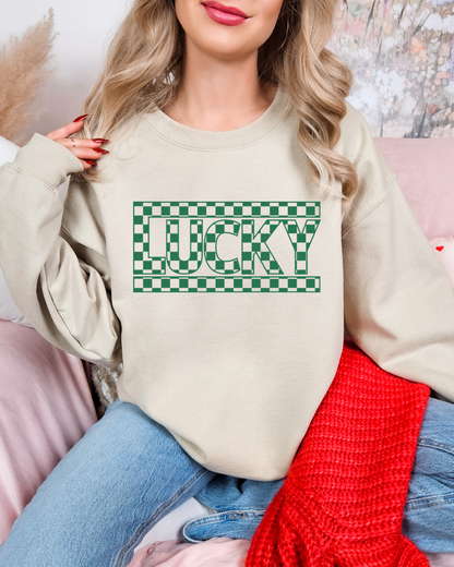 Checkered Lucky Adult Graphic Crewneck Pullover