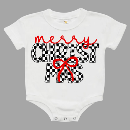 Checkered Merry Christmas Baby Bubble Romper