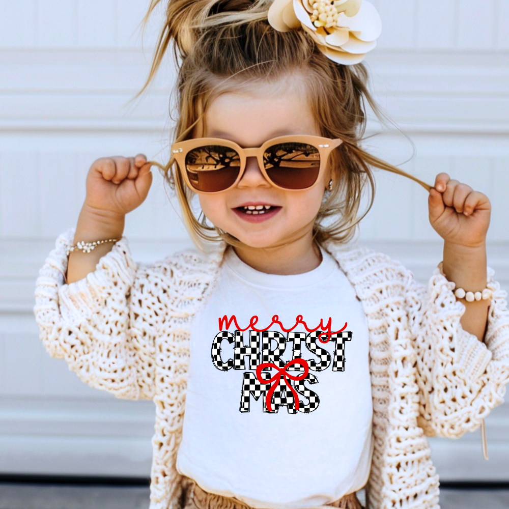 Checkered Merry Christmas Toddler Graphic Tee