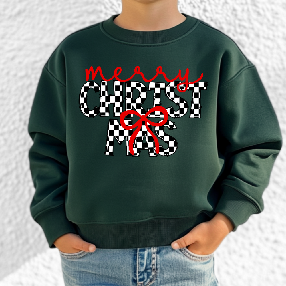 Checkered Merry Christmas Youth Graphic Sweatshirt