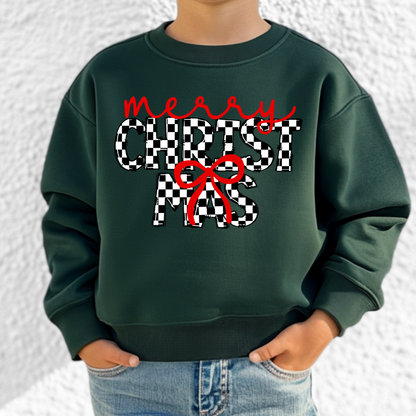 Checkered Merry Christmas Youth Graphic Sweatshirt