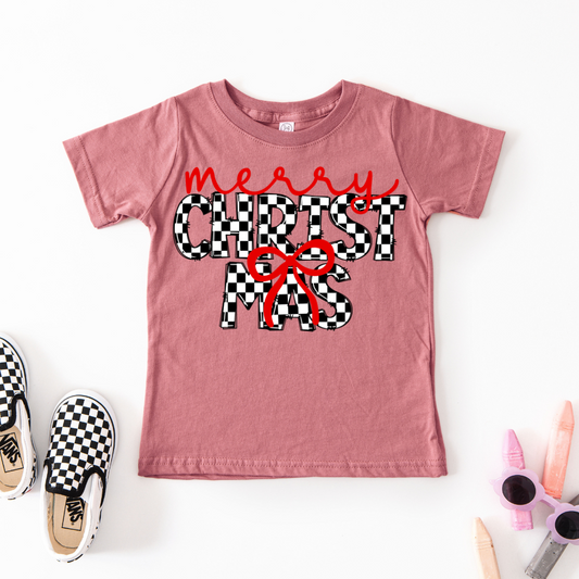 Checkered Merry Christmas Youth Graphic Tee