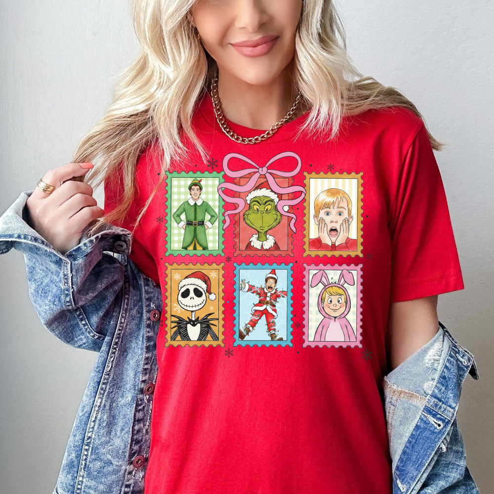 Christmas Stamps Adult Graphic T-Shirt