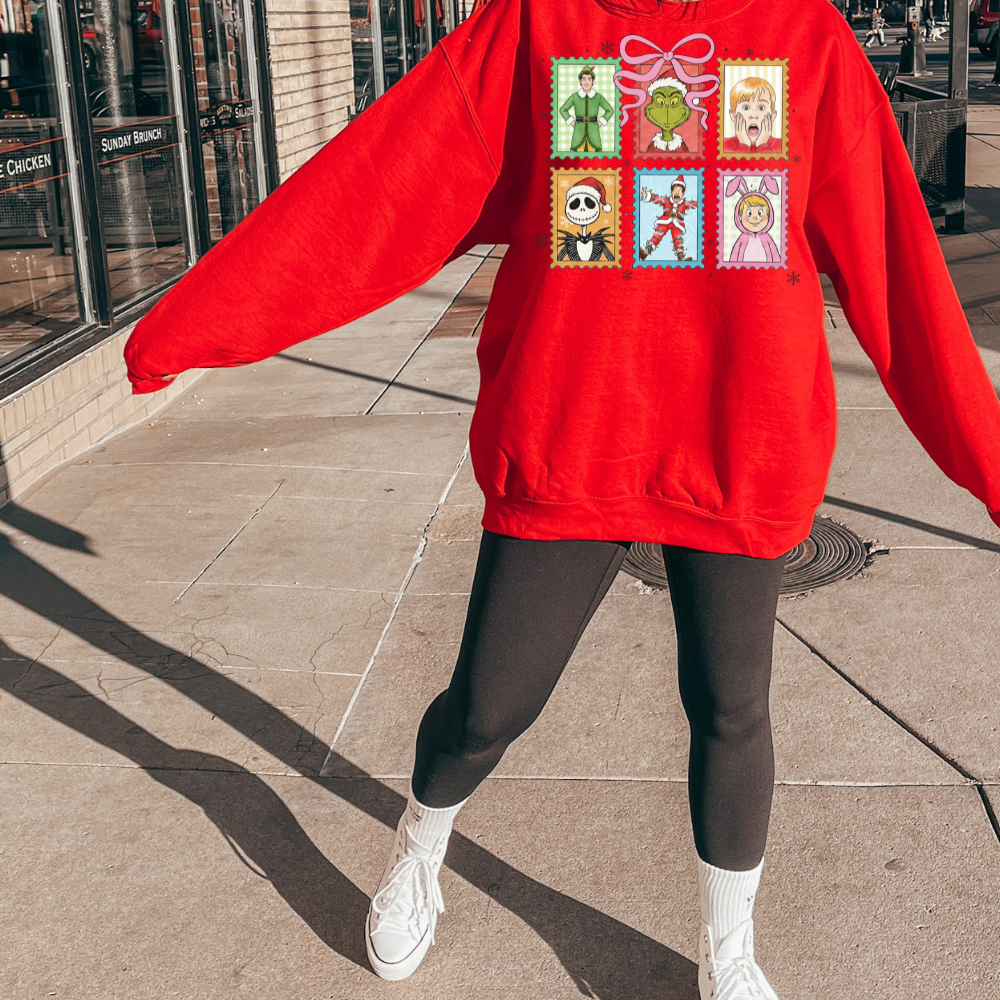 Christmas Stamps Adult Graphic Crewneck Pullover