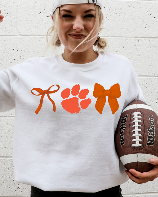 Clemson Tigers Bows ORANGE Adult Graphic Crewneck Pullover