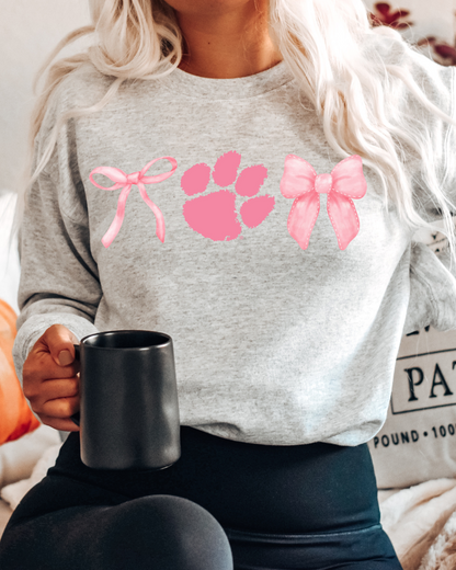 Clemson Tigers Bows PINK Adult Graphic Crewneck Pullover