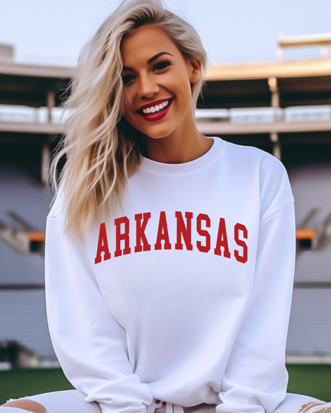 Collegiate Arkansas Adult Graphic Crewneck Pullover (Red)