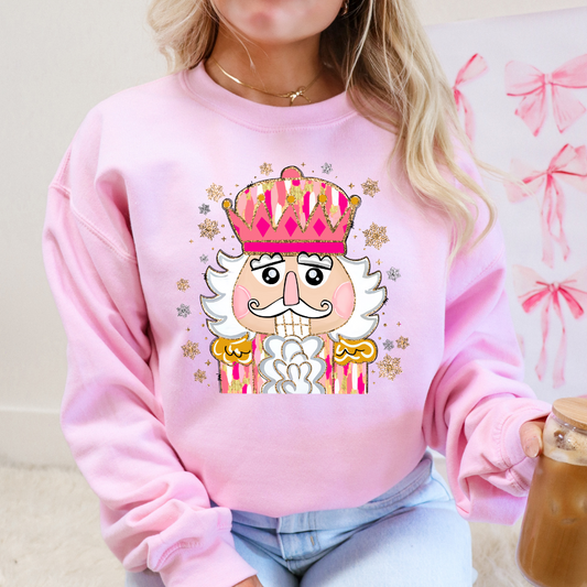 Colorful Coquette Glitter Nutcracker Adult Graphic Crewneck Pullover