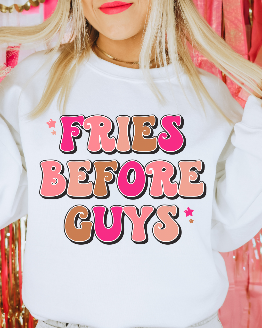 Colorful Fries Before Guys Valentines Adult Graphic Crewneck Pullover