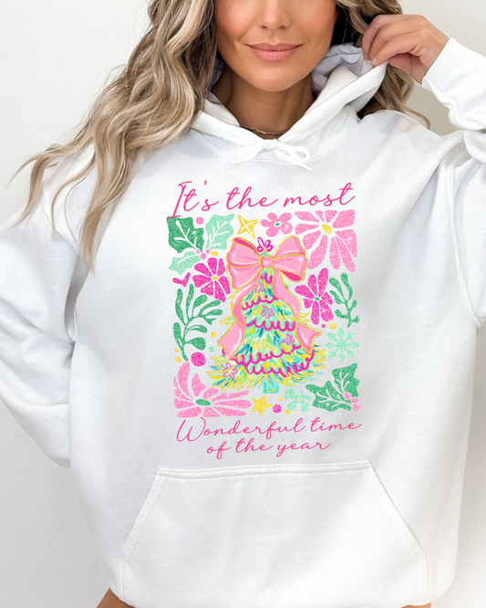 Colorful Glitter Coquette Christmas Tree Adult Graphic Hoodie