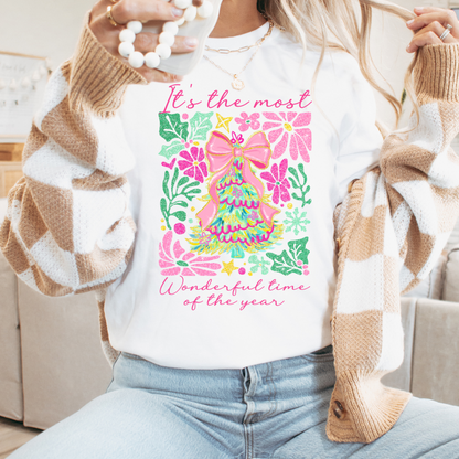 Colorful Glitter Coquette Christmas Tree Adult Graphic T-Shirt