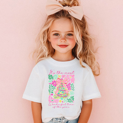 Colorful Glitter Coquette Christmas Tree Toddler Graphic Tee