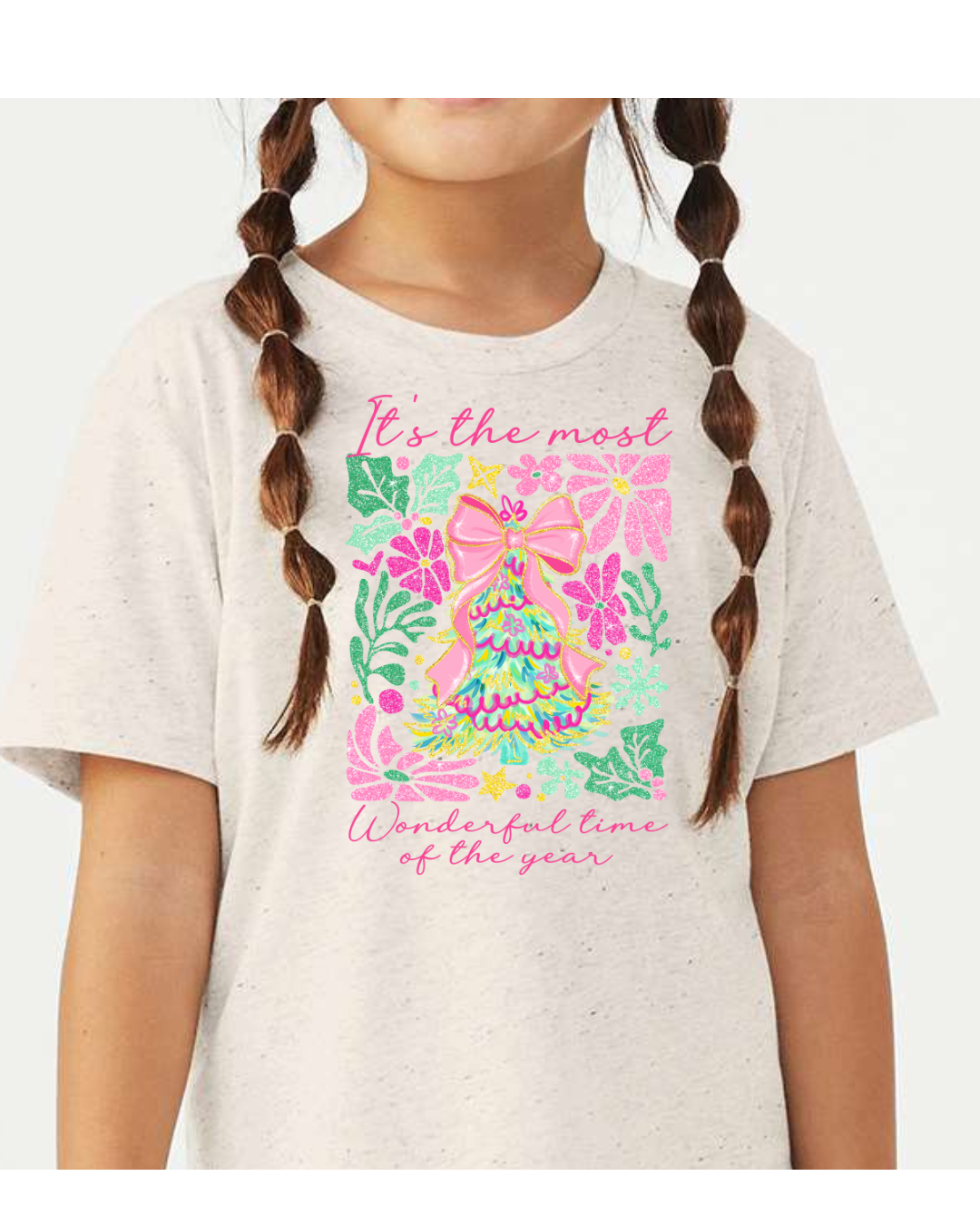 Colorful Glitter Coquette Christmas Tree Youth Graphic Tee