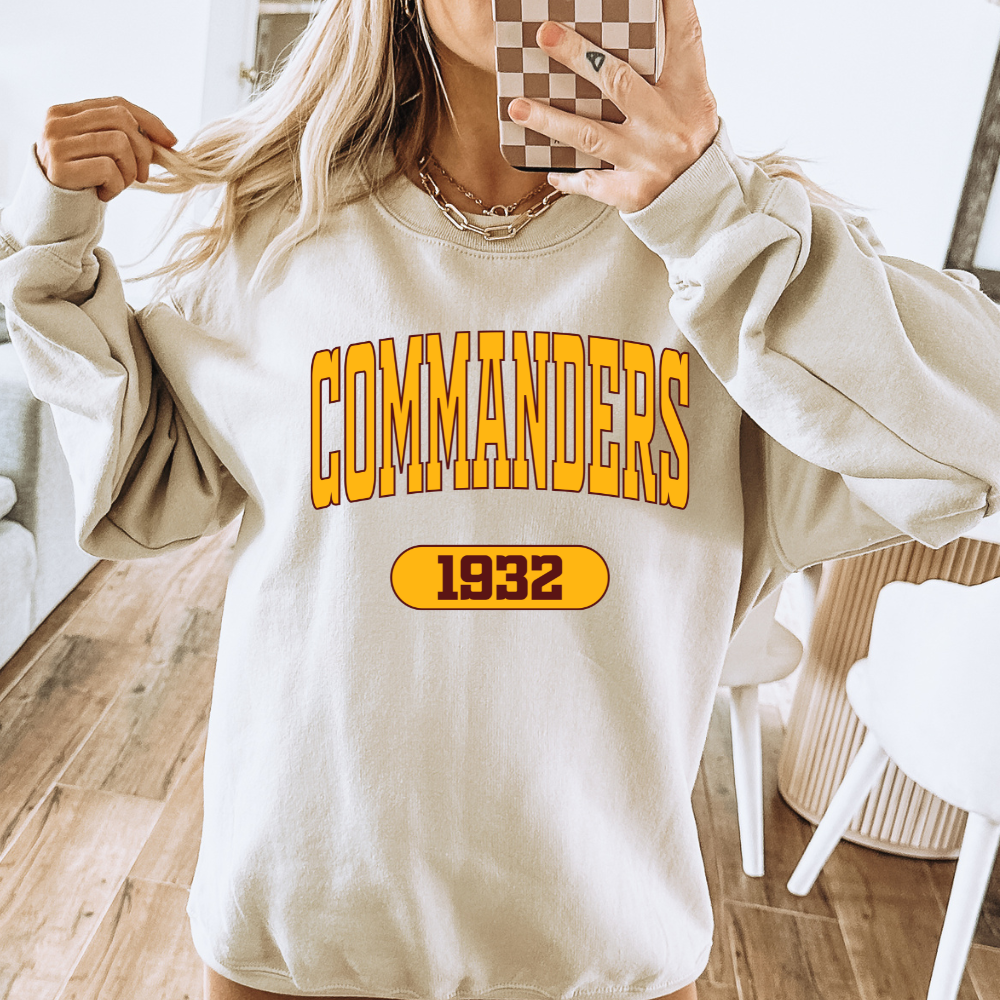 Commanders Varsity Gold Adult Graphic Crewneck Pullover