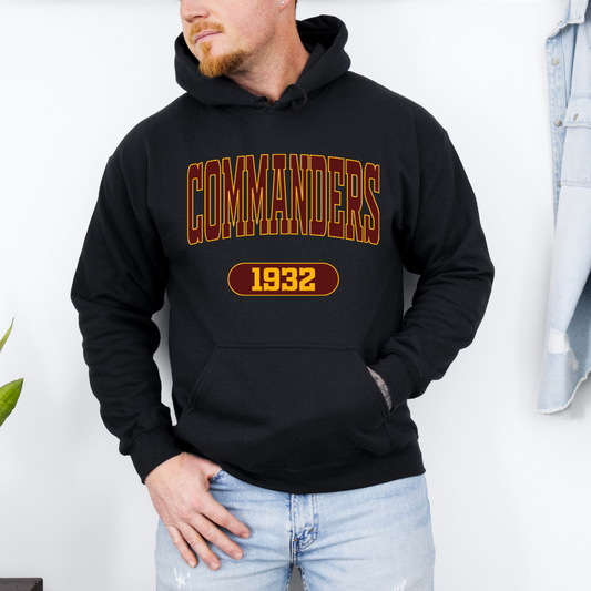 Commanders Varsity Maroon Adult Graphic Hoodie