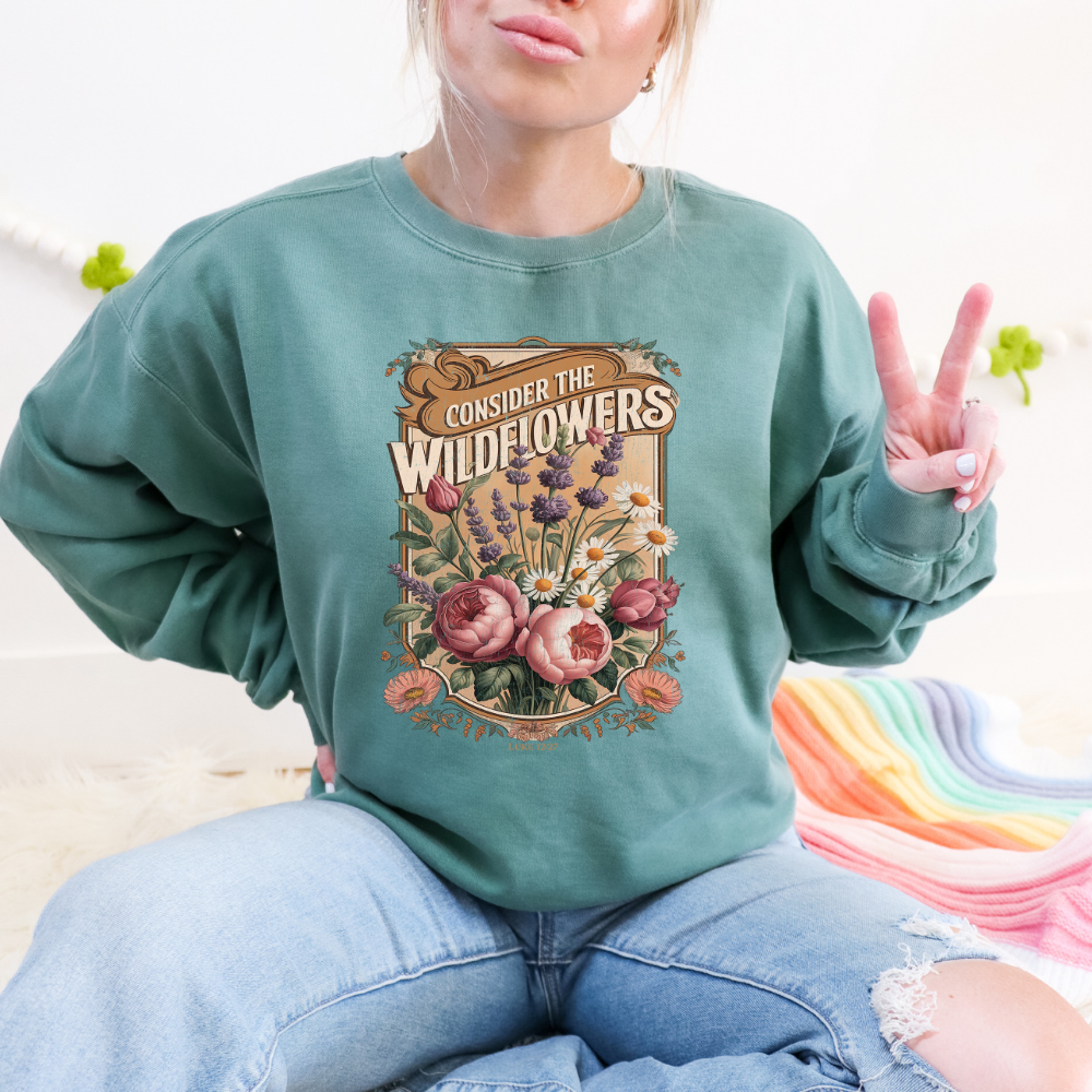 Consider The Wildflowers Spring Adult Graphic Crewneck Pullover